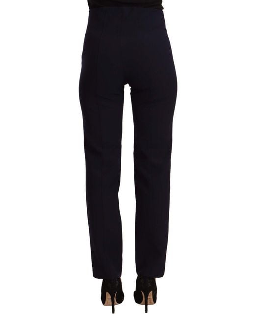 Aglini Black High Waist Polyester Straight Pants
