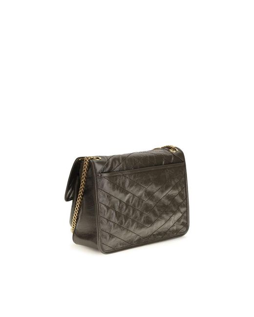 Saint Laurent Gray Bicolor Calf Leather Bos Taurus Shoulder Bag