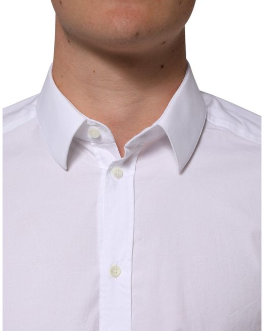 Dolce & Gabbana Purple White Cotton Gold Long Sleeves Formal Men Shirt for men