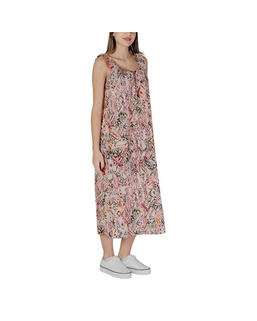 B.Young Brown Multicolor Cotton Long Dress