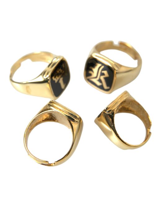Dolce & Gabbana Black Brass King Enamel Set Of 4 Ring for men