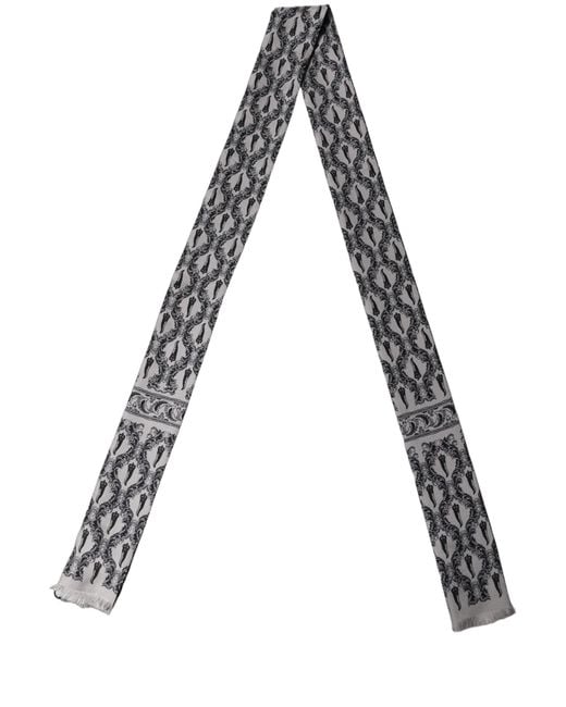 Dolce & Gabbana Black Baroque Silk Fringed Skinny Foulard Scarf for men