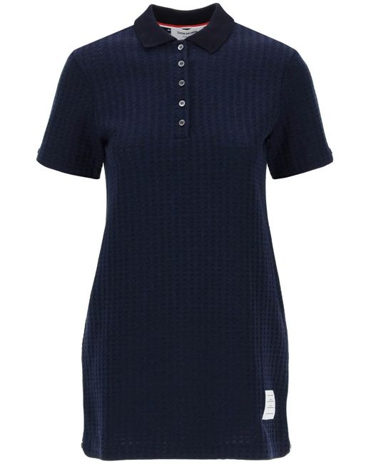 Thom Browne Blue Mini Jacquard Knit Polo Dress In