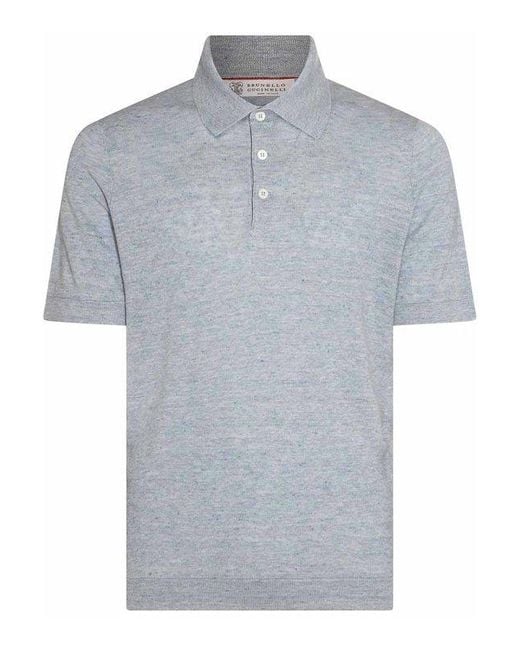 Brunello Cucinelli Light Blue Linen Shortsleeve Shirt for men