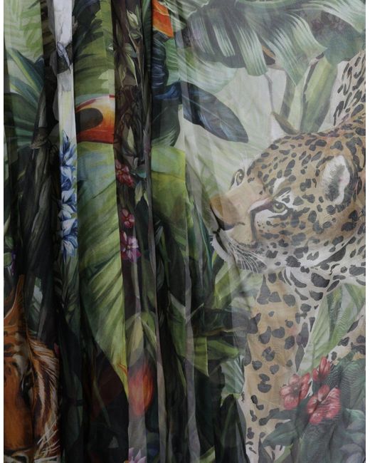 Dolce & Gabbana Green Multicolor Silk Jungle Print Maxi Dress