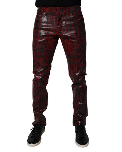 Dolce & Gabbana Black Leopard Cotton Skinny Denim Jeans for men