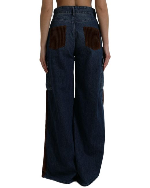 Dolce & Gabbana Black Brown Corduroy Cargo Denim Wide Leg Jeans