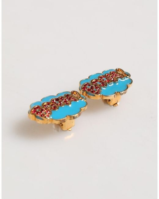 Dolce & Gabbana Blue Brass Boom Cartoon Crystal Clip-On