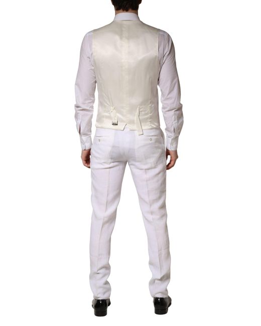 Dolce & Gabbana Multicolor White Sartoria Linen 2 Piece Men Formal Suit for men