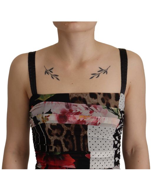 Dolce & Gabbana Black Elegant Patchwork Midi Silk Blend Dress