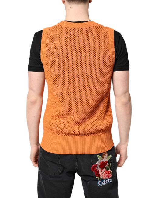 Dolce & Gabbana Black Orange Cashmere Round Neck Sleeveless T for men