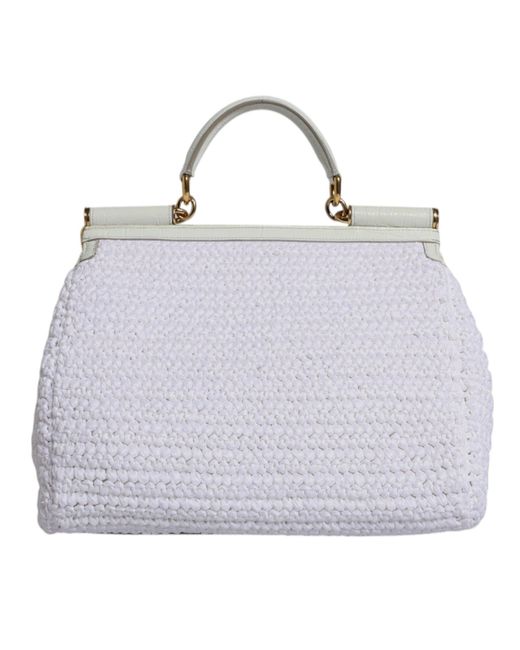 Dolce & Gabbana Gray White Rafia Leather Top Handle Crossbody Bag