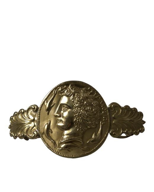 Dolce & Gabbana Brown Gold Tone Brass Oversized Round Coin Monete Belt