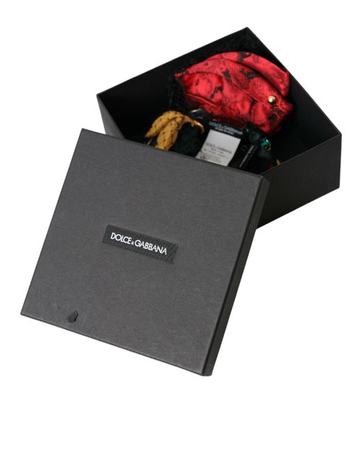 Dolce & Gabbana Red Rose Silk Crystal Netted Logo Headband Diadem