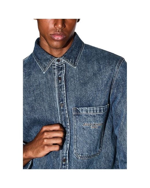 ARMANI EXCHANGE Blue Denim Shirt for men