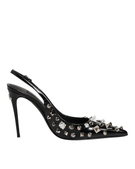 Dolce & Gabbana Black Studded Leather Heels Slingbacks Shoes