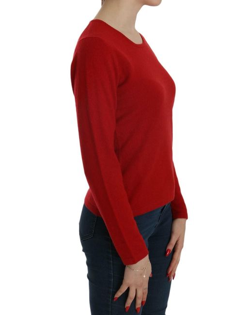 Mila Schon Cashmere Red Round Neck Pullover Top Sweater