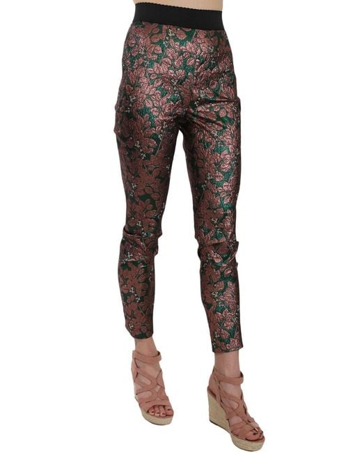 Dolce & Gabbana Black Elegant Bronze Leaf Metallic Trousers