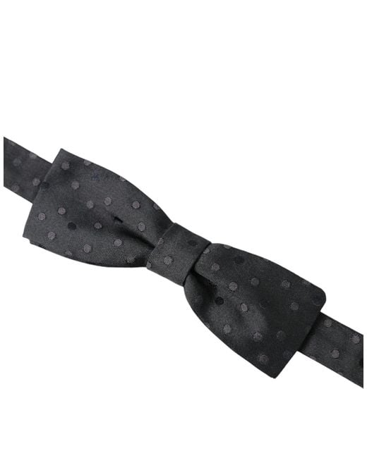 Dolce & Gabbana White Polka Dot Silk Adjustable Neck Papillon Bow Tie for men