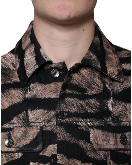 Dolce & Gabbana Black Tiger Button Down Collared Jacket for men