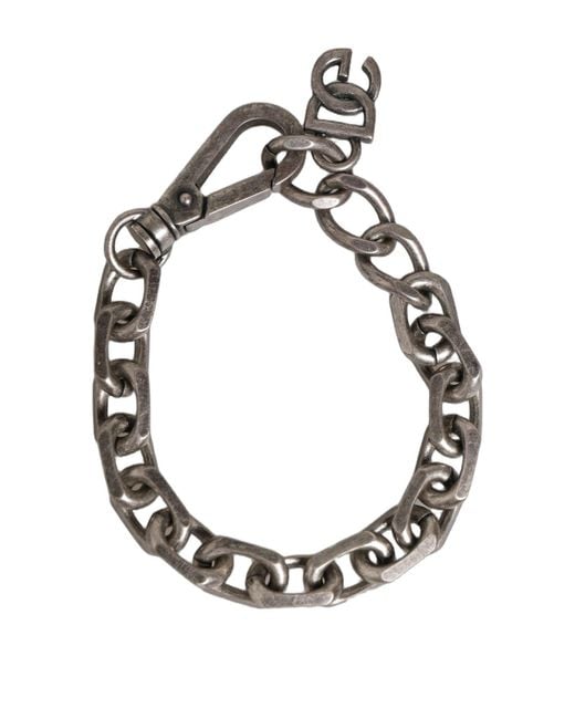 Dolce & Gabbana Metallic Silver Tone Heavy Chain Link Signature Dg Logo Bracelet