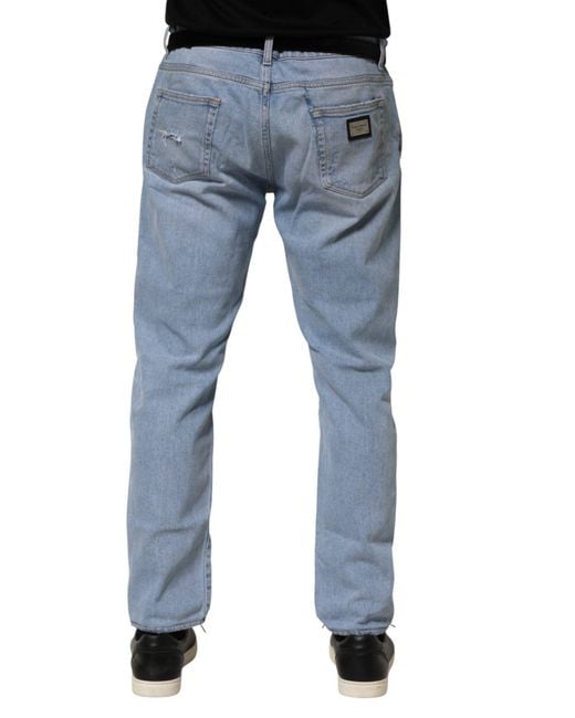 Dolce & Gabbana Blue Cotton Distressed Slim Fit Denim Jeans Co+01 Clothing for men