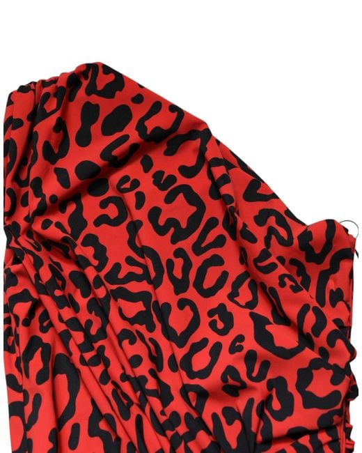 Dolce & Gabbana Red Leopard Print Nylon Sheath Midi Dress 29+Pa