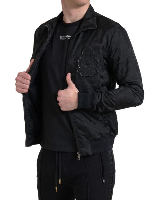 Dolce & Gabbana Black Full Zip Sweater Brocade Logo Casual Jacket for men