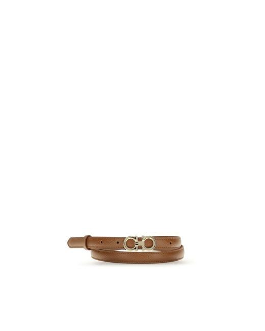 Ferragamo Brown Beige Calf Leather Bos Taurus Thin Belt