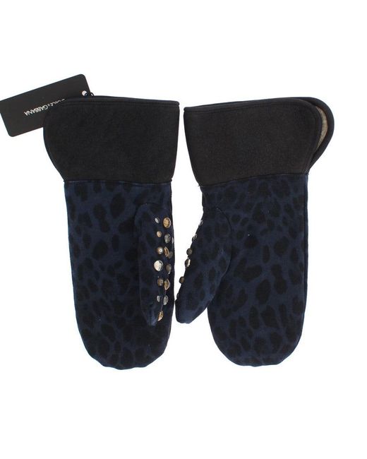 Dolce & Gabbana Black Wool Shearling Studded Leopard Gloves for men