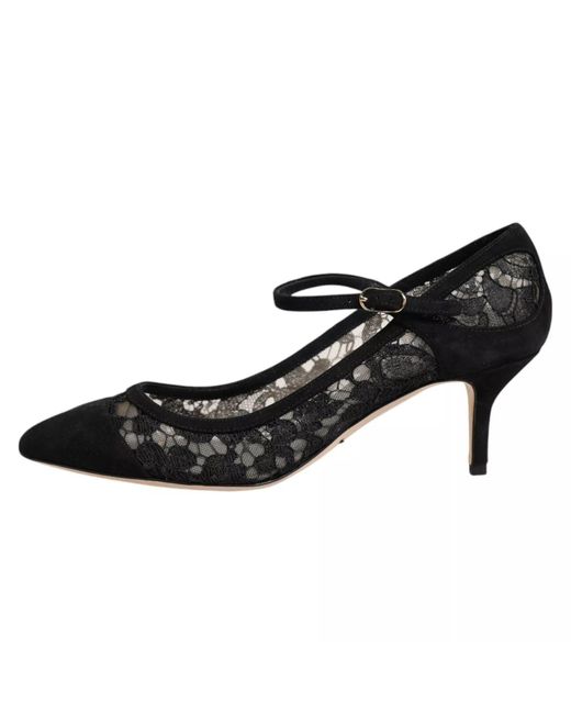 Dolce & Gabbana Black Mary Jane Taormina Lace Pumps Shoes