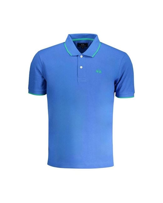 La Martina Blue Cotton Polo Shirt for men