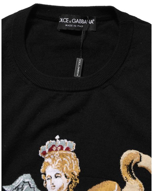 Dolce & Gabbana Black Angels Wool Crew Neck Pullover Sweater