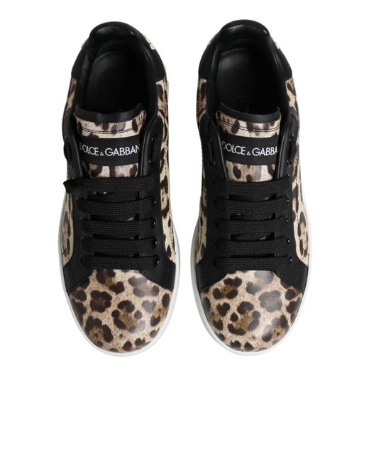 Dolce & Gabbana Black Portofino Sneakers In Leopard-print Calfskin Nappa for men