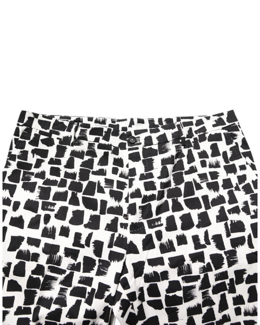 Dolce & Gabbana Black White Abstract Print Cotton Blend Pants for men