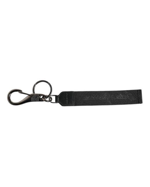 Dolce & Gabbana Black White Dg Logo Silver Men Keychain Polyester Keyring for men