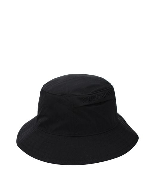 C P Company Black Polyamide Bucket Hat for men