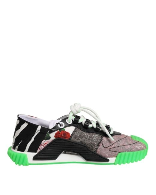 Dolce & Gabbana Green Multicolor Dg Logo Leopard Cherry Sneaker Shoes