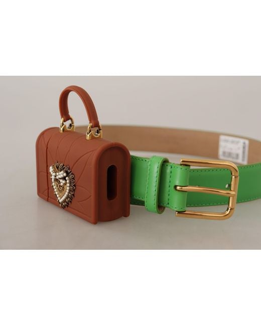 Dolce & Gabbana Green Chic Emerald Leather Belt With Engraved Buckle