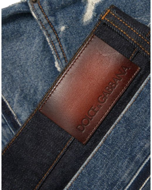 Dolce & Gabbana Blue Tattered Cotton Denim Jeans for men