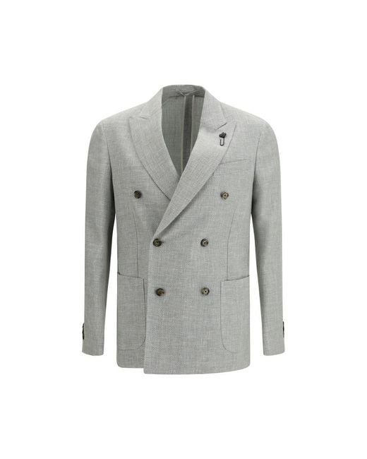 Lardini Gray Bicolor Wool Blazer for men