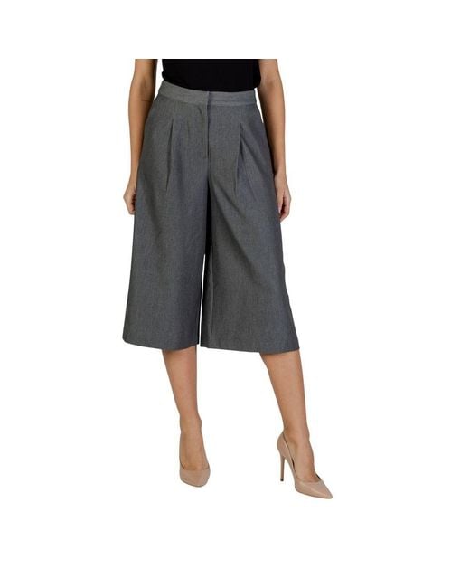 Ichi Black Gray Polyester Cropped Pants