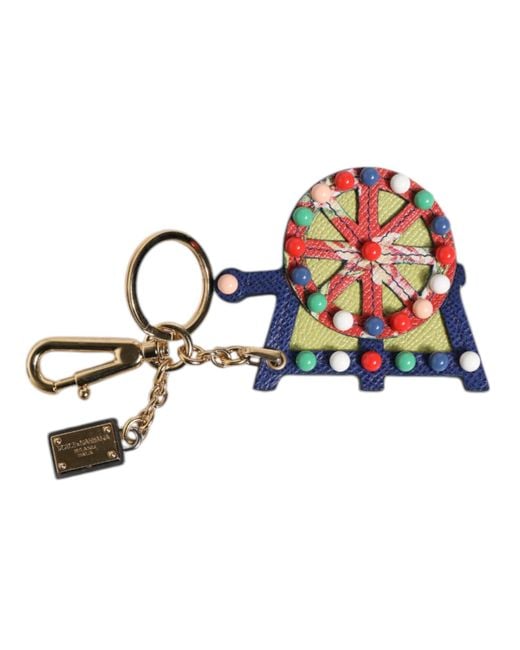 Dolce & Gabbana Blue Multicolor Gold Tone Carretto Keychain Keyring