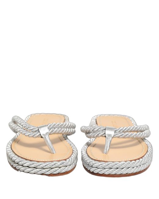 Dolce & Gabbana White Silver Rope Slides Sandals Flip Flops Shoes for men