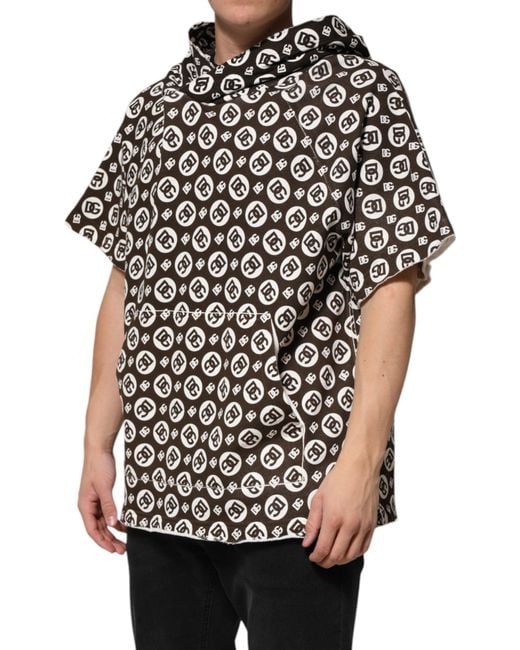 Dolce & Gabbana Black Logo Print Short Sleeve Hoodie for men