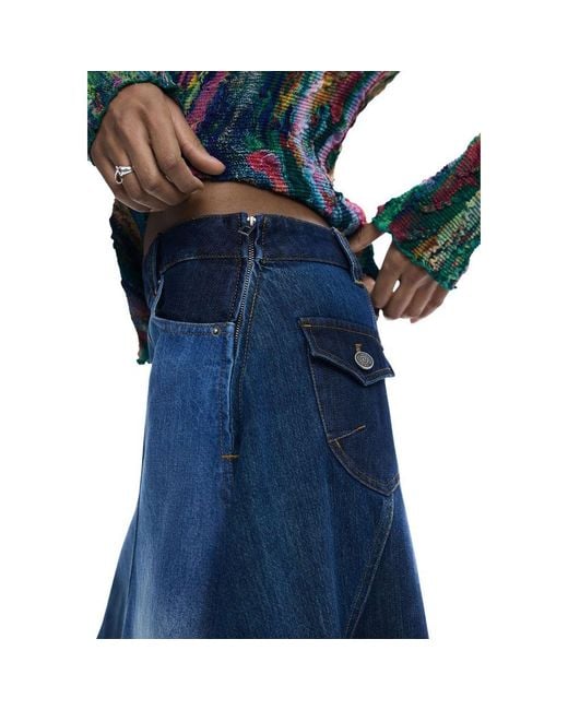 Desigual Blue Cotton Long Skirt