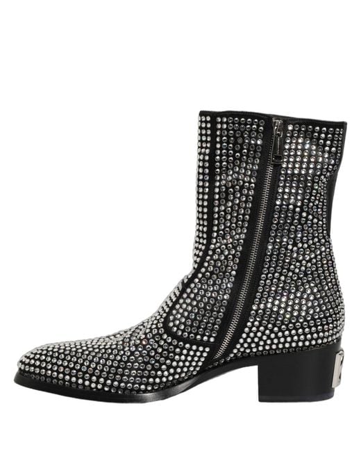 Dolce & Gabbana Black Crystal Embellished Ankle Boots Shoes for men