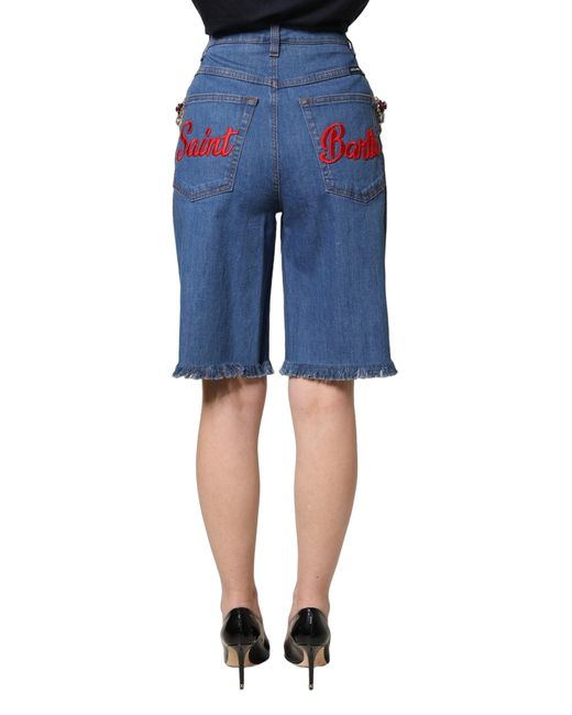 Dolce & Gabbana Blue Cotton Embellished Bermudadenim Shorts