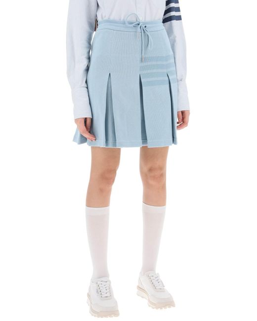 Thom Browne Blue Knitted 4-bar Pleated Skirt