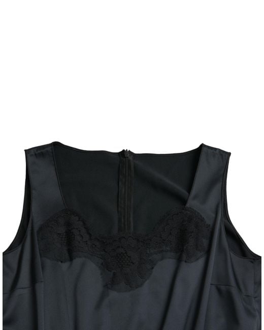 Dolce & Gabbana Black Polyester Lace Trim Sheath Midi Dress